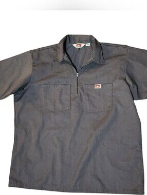 Ben Davis Half-Zip Work Shirt Black Short Sleeve Made in USA Plenty Tough 4X Vtg